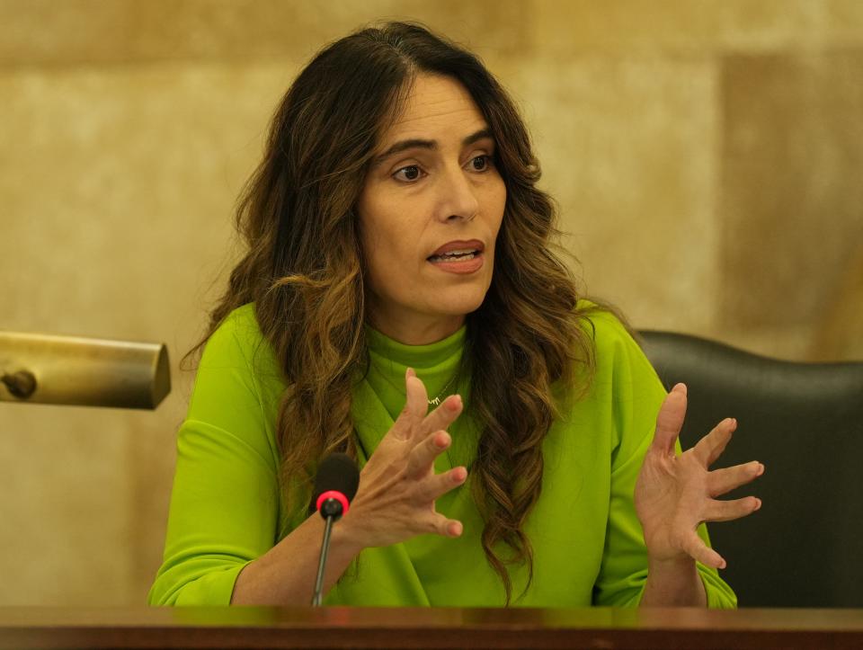 Trenton, NJ - June 20,2023 --  Senator Teresa Ruiz during a meeting of the Senate Budget and Appropriations Committee. The New Jersey Senate Budget and Judiciary Committees convened today at the statehouse in Trenton before the full senate convened to vote on bills as the state’s budget deadline approaches. 