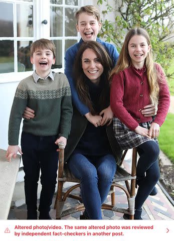 <p>The Prince and Princess of Wales/Instagram</p> Instagram has added a warning to the Mother's Day photo of Kate Middleton and her children published on March 10.