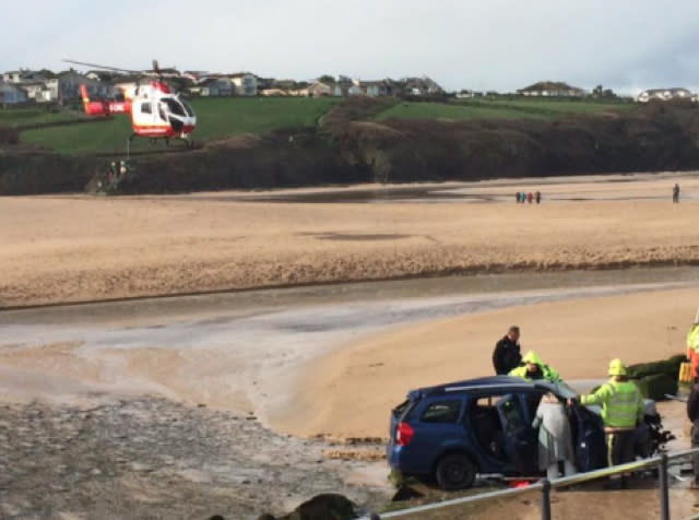 Car crashes onto beach in Cornwall