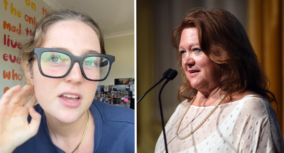 Aussies believe Gina Rinehart should step in and help pay off their HECS debt. (Source: TikTok/Getty)