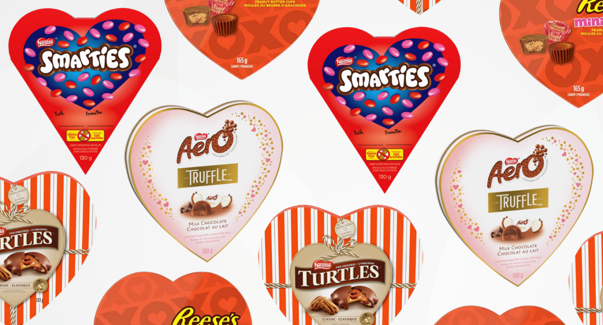 valentine's day chocolate, smarties, aero truffles, reese's, turtles