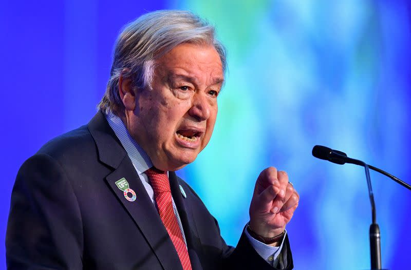 FILE PHOTO: U.N. Secretary General Antonio Guterres speaks at the U.N. Climate Change Conference (COP26) in Glasgow