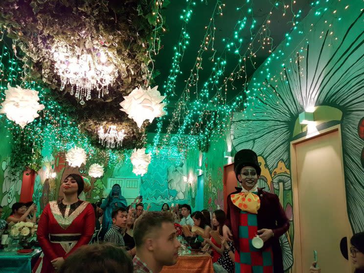 Diners and characters interacted through a series of songs,dances and skits at Andsoforth's Dinner in Wonderland