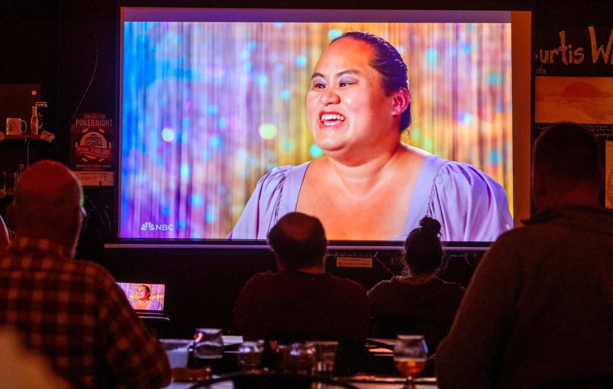 People watch Lavender Darcangelo on "America’s Got Talent" at River Stix Brewing on Sept. 26,