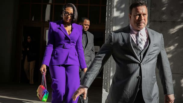 PHOTO: Megan Thee Stallion whose legal name is Megan Pete makes her way from the Hall of Justice to the courthouse to testify in the trial of Rapper Tory Lanez for allegedly shooting her on Dec. 13, 2022, in Los Angeles. (Jason Armond/Los Angeles Times via Getty Images)