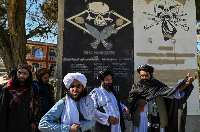 The Taliban have put a wall from a former US military base on public display as part of a propaganda push (AFP/Hector RETAMAL)