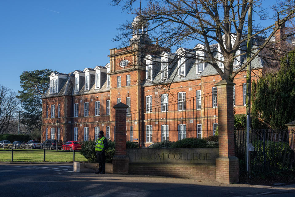 Police stood guard at Epsom College on Monday as police cordoned off the school's indoor rifle range. (Getty)