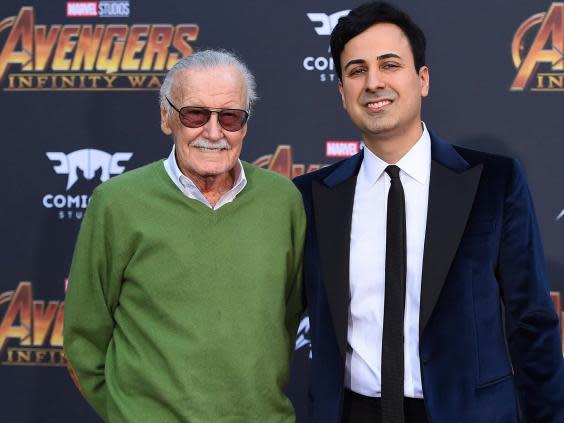 Stan Lee and Keya Morgan at the world premiere of ‘Avengers: Infinity War’ (Jordan Strauss/Invision/AP)
