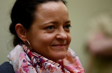 Defendant Beate Zschaepe arrives for the continuation of her trial at a courtroom in Munich, southern Germany, January 21, 2016. REUTERS/Michael Dalder/File Photo