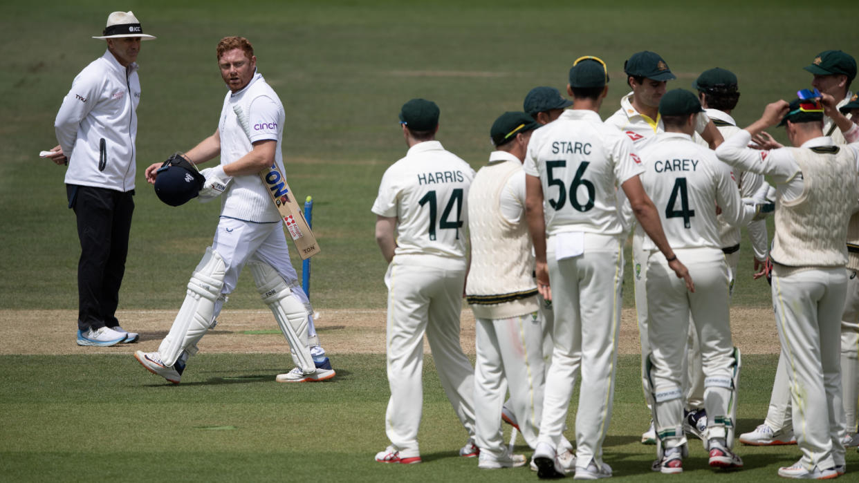  Bairstow walks off as Australia fielders celebrate 