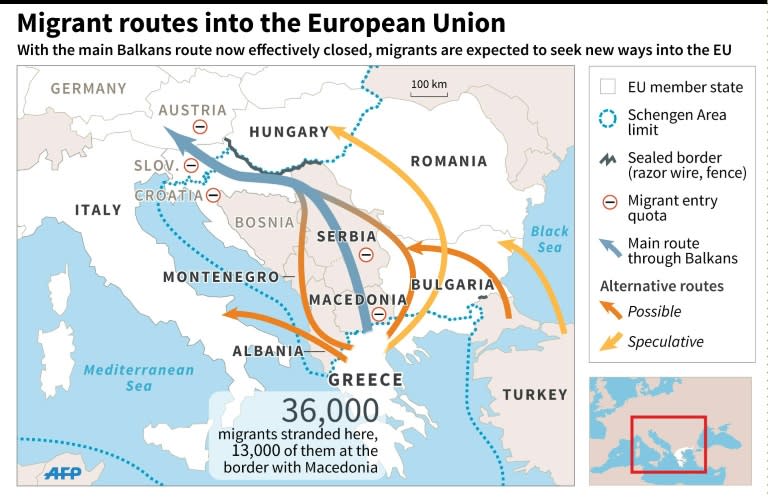 A barbed wire fence is erected at a border crossing between Austria and Slovenia at Spielfeld, Austria in December 2015