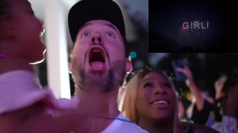 The couple were stunned by the drone gender reveal (YouTube/Serena Williams)