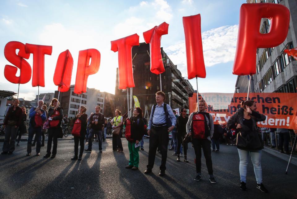 A protest against TTIP in Brussels which helped bring down the deal. (Getty)