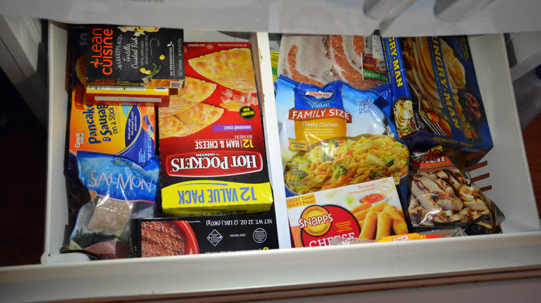 freezer drawer with frozen dinners