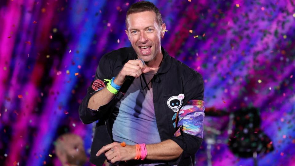 Singer Chris Martin of the band Coldplay performs at Rose Bowl Stadium in Pasadena, California, U.S., September 30, 2023.