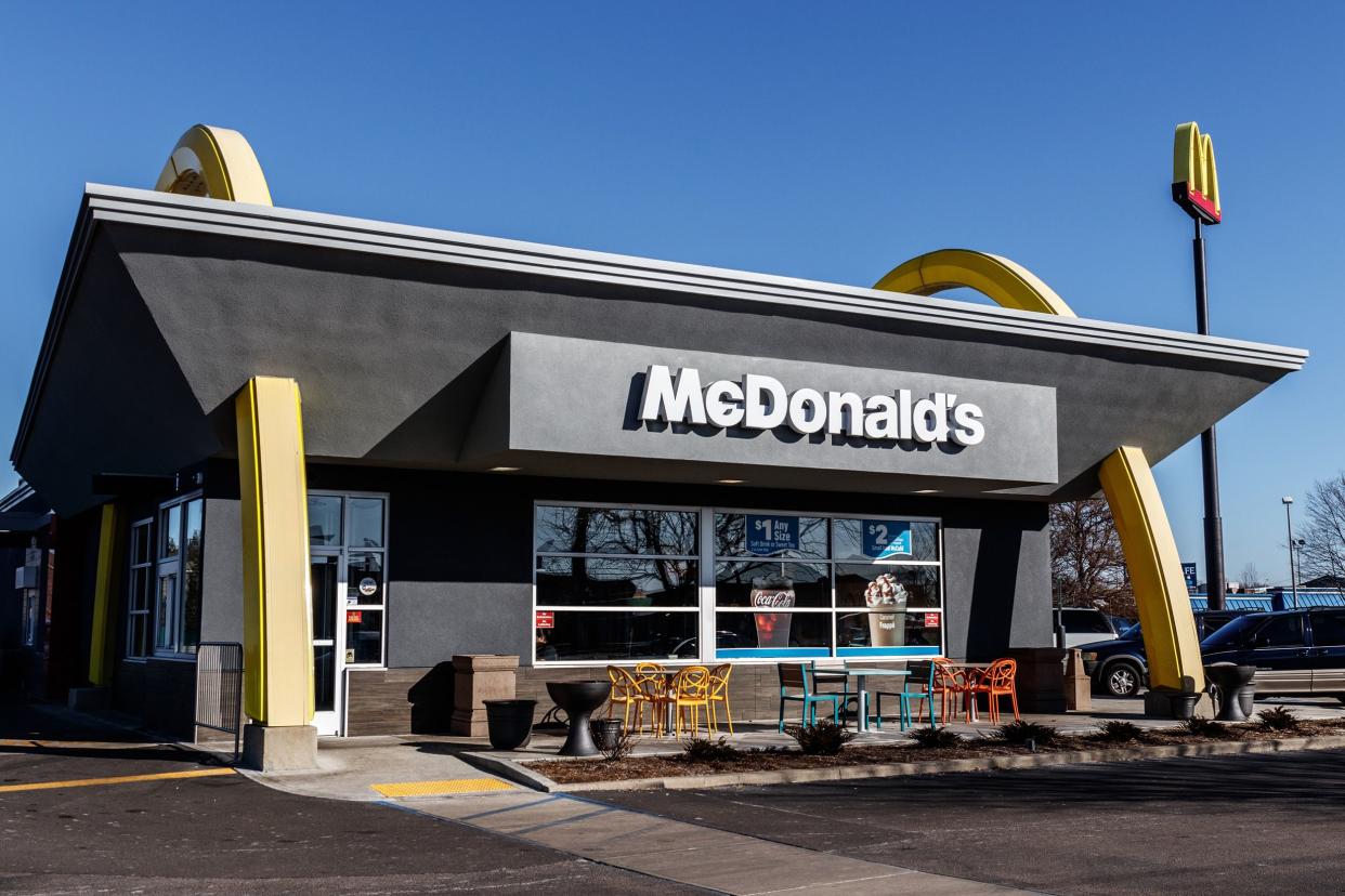 Exterior of a McDonald's restaurant on a sunny winter day