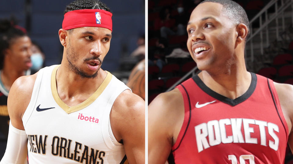 Pelicans guard Josh Hart and Houston counterpart Eric Gordon are both available in plenty of fantasy leagues. Pictures: Getty Images