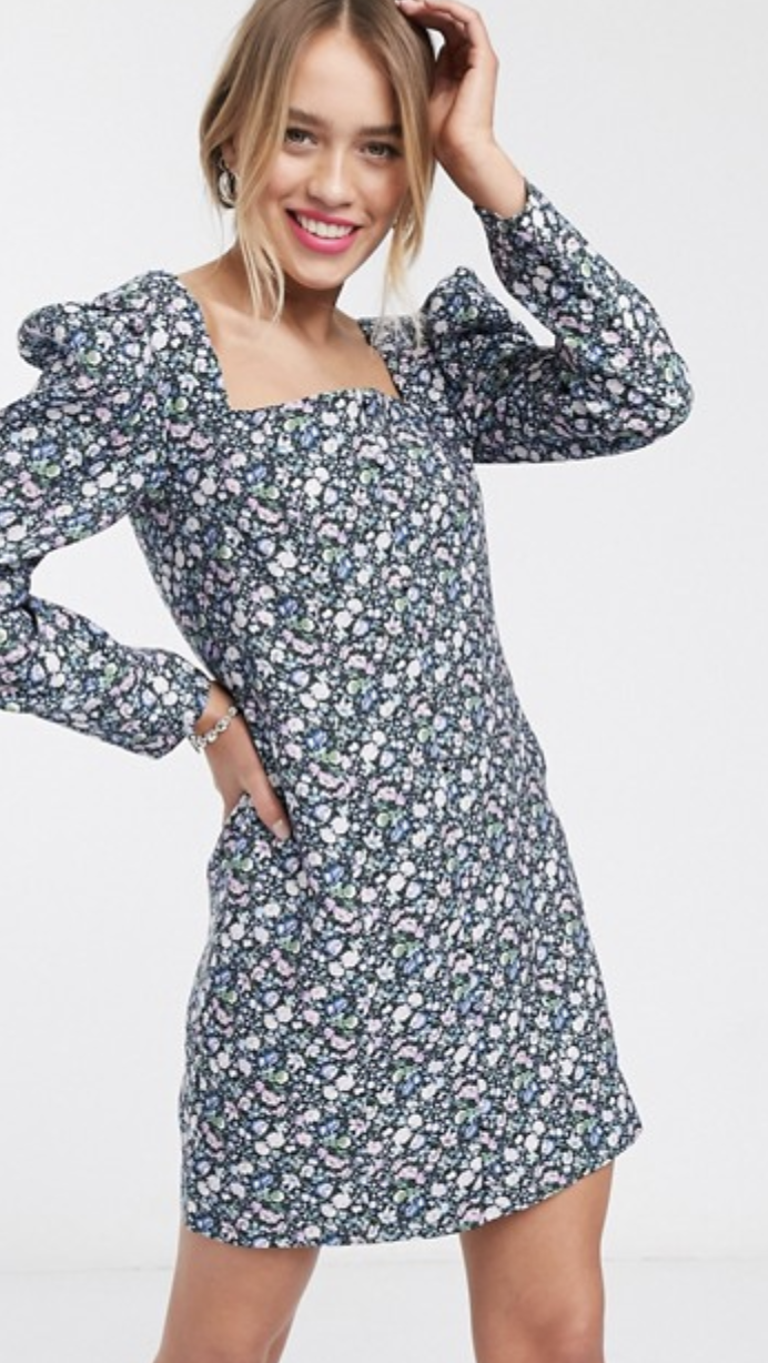 & Other Stories Bold Floral Puff Sleeve Mini Dress