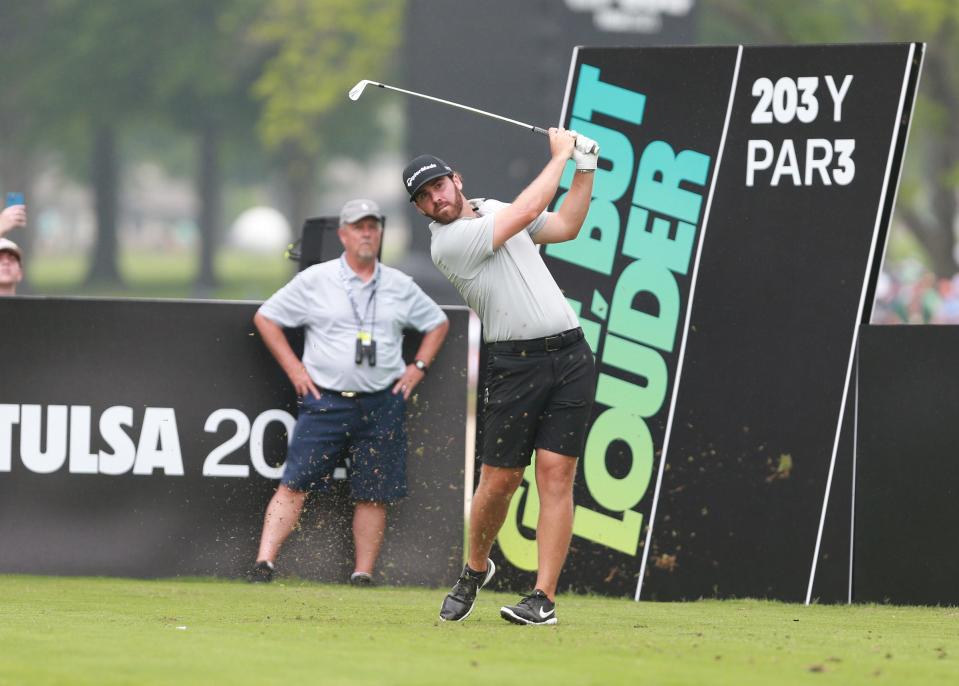 May 12, 2023;  Tulsa, Oklahoma, USA;  Matthew Wolff tees off during the first round of the LIV Golf Invitational Tulsa at Cedar Ridge Country Club.  Mandatory Credit: Joey Johnson-USA TODAY Sports