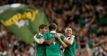 Football - Republic of Ireland v Germany - UEFA Euro 2016 Qualifying Group D - Aviva Stadium, Dublin, Republic of Ireland - 8/10/15 Republic of Ireland's Jeff Hendrick, John O'Shea and James McCarthy celebrate at the end of the match Reuters / Phil Noble