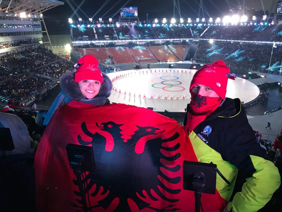 Besnik Sokoli and his wife Fiona attended the Opening Ceremonies in PyeongChang. (Courtesy of Besnik Sokoli)