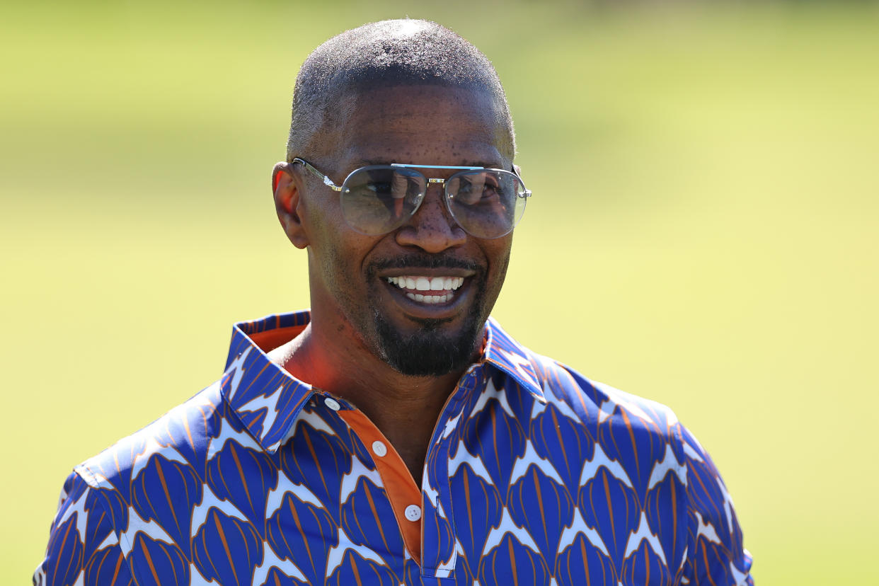 HONOLULU, HAWAII - JANUARY 10: Actor Jamie Foxx looks on during the pro-am prior to the Sony Open in Hawaii at Waialae Country Club on January 10, 2024 in Honolulu, Hawaii. (Photo by Michael Reaves/Getty Images)