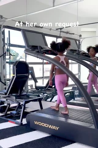 <p>Dwyane Wade/Instagram</p> Kaavia was also seen on the treadmill at home in the gym