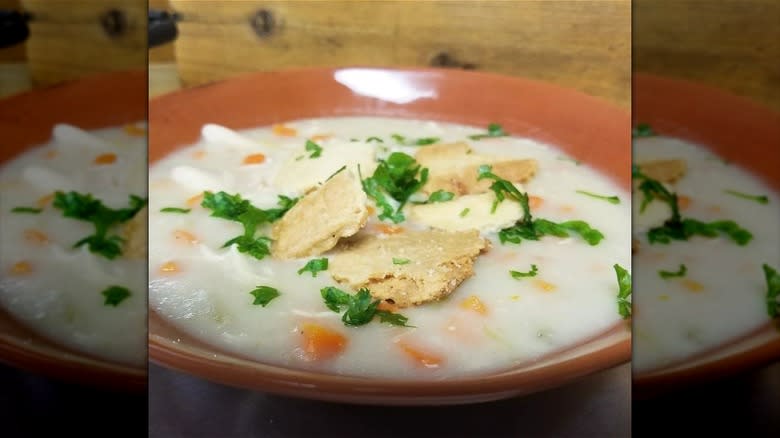 Chicken pot pie soup bowl