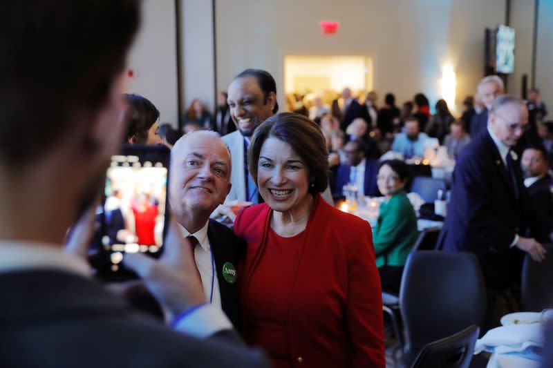 U.S. Democratic presidential candidate Amy Klobuchar speaks with supporters after speaking at a North Carolina Democratic Party event in Charlotte, North Carolina