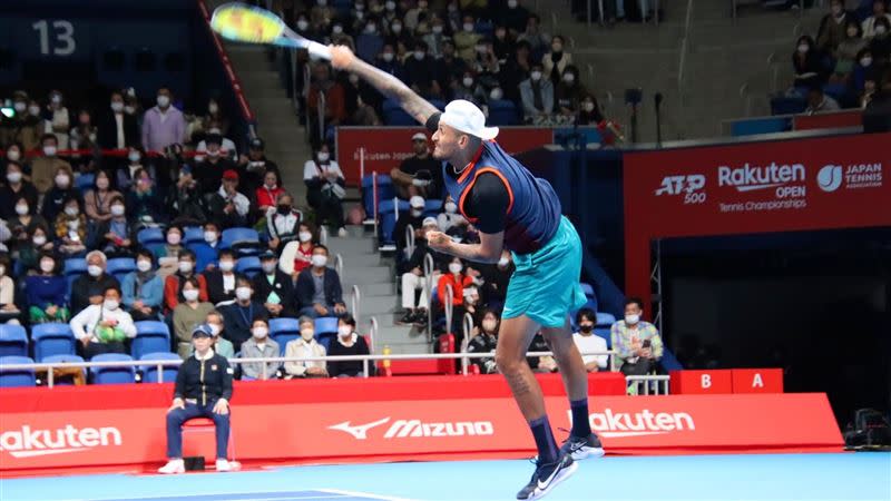 基爾喬斯（Nick Kyrgios）在日本網球公開賽男單16強轟出22記ACE球。（圖／翻攝自日本公開賽推特）