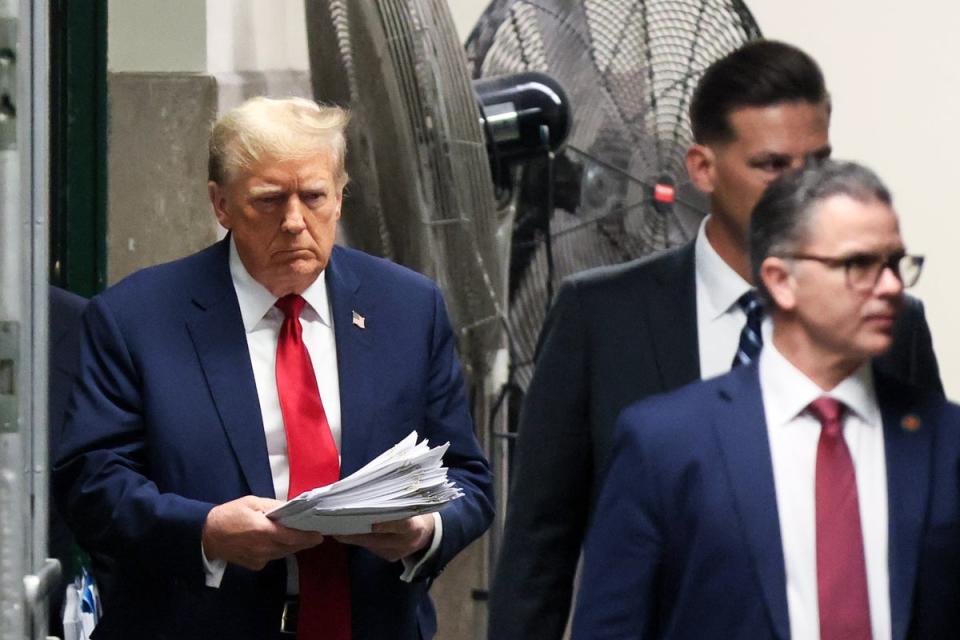 Donald Trump returns to Manhattan criminal court during his hush money trial on Tuesday (Getty Images)