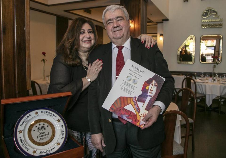 Lilly and Domingo Gándara, co-owners of La Dorada restaurant in Coral Gables. The restaurant is closing in late September due to the economic crisis created by the coronavirus pandemic.