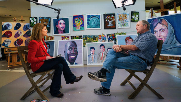 CBS News' Norah O'Donnell with former President George W. Bush.  / Credit: Adam Verdugo/CBS News