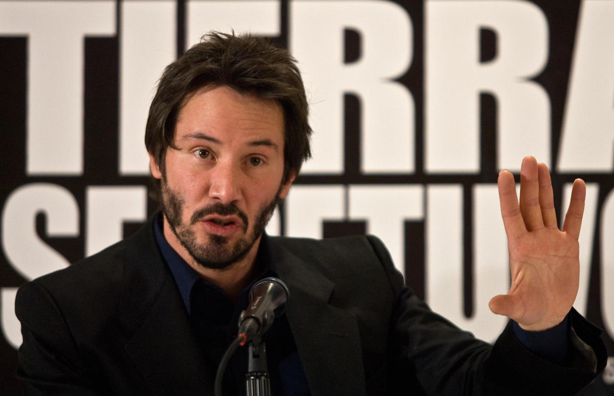 Keanu Reeves durante presentación de la película 