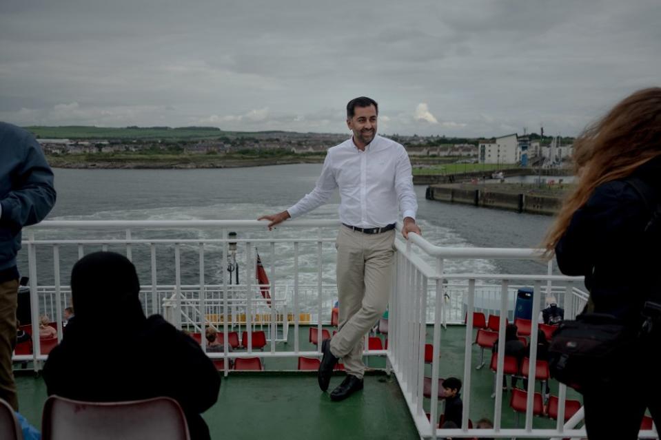 Yousaf aboard the ferry to Isle of Arran on Aug. 23. <span class="copyright">Gabriella Demczuk for TIME</span>