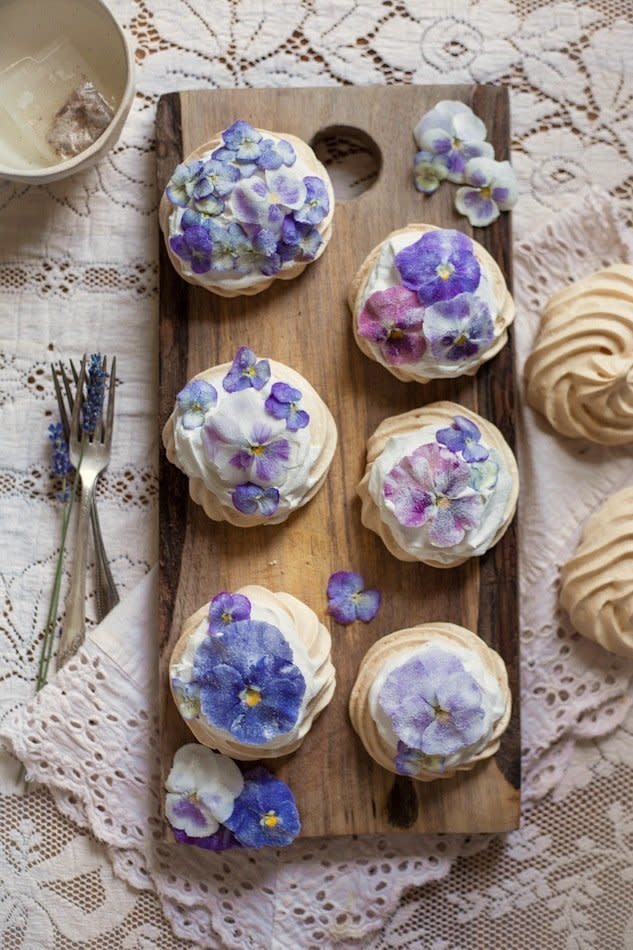 <strong>Get the <a href="http://www.adventures-in-cooking.com/2013/07/an-edible-flower-collaboration-with.html" target="_blank">Candied Pansy And Viola Miniature Pavlovas recipe</a> from Adventures In Cooking</strong>