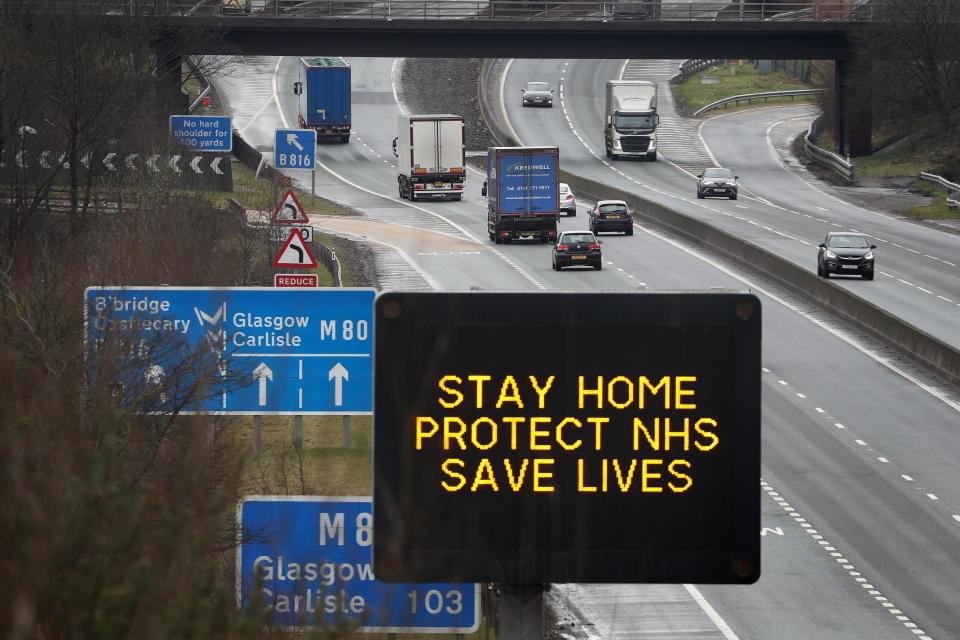 A UK road sign advising drivers to stay home protect NHS saves lives: PA