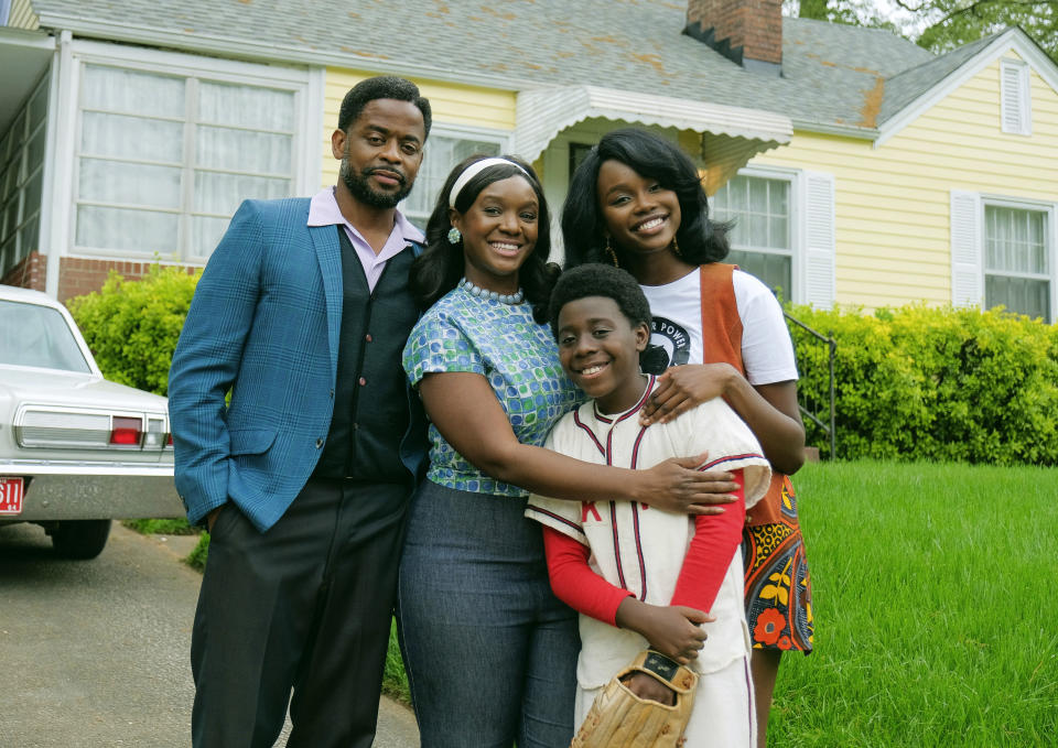 This image released by ABC shows the cast of "The Wonder Years," from left, Dule Hill, Saycon Sengbloh, Elisha Williams and Laura Kariuki. Fred Savage, who starred in “The Wonder Years” when it ran originally on ABC from 1988 to 1993, directed the pilot episode of the new version and is a producer of the series. (Erika Doss/ABC via AP)