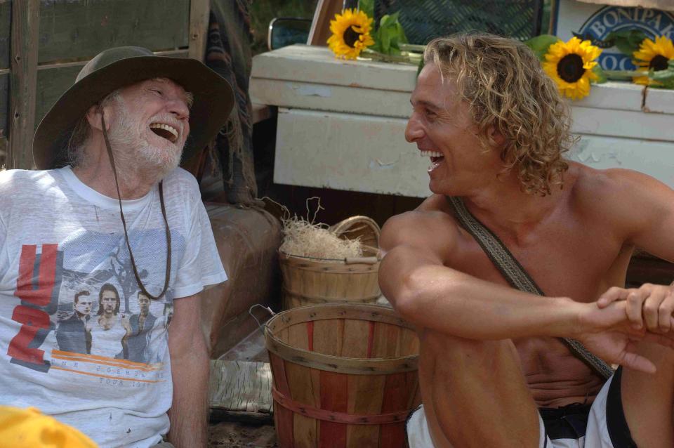 Willie Nelson (left) and Matthew McConaughey live for surf, sun and good waves in "Surfer, Dude."