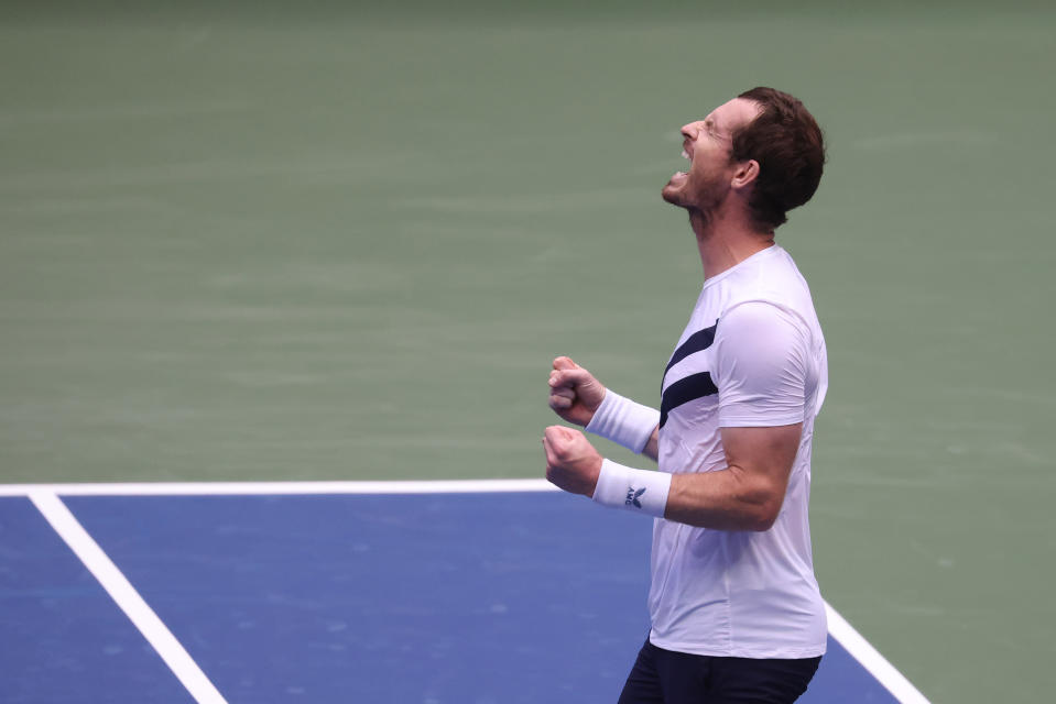 NEW YORK, NEW YORK - SEPTEMBER 01: Andy Murray of Great Britain celebrates winning during his Men's Singles first round match against Yoshihito Nishioka of Japan on Day Two of the 2020 US Open at the USTA Billie Jean King National Tennis Center on September 1, 2020 in the Queens borough of New York City. (Photo by Al Bello/Getty Images)