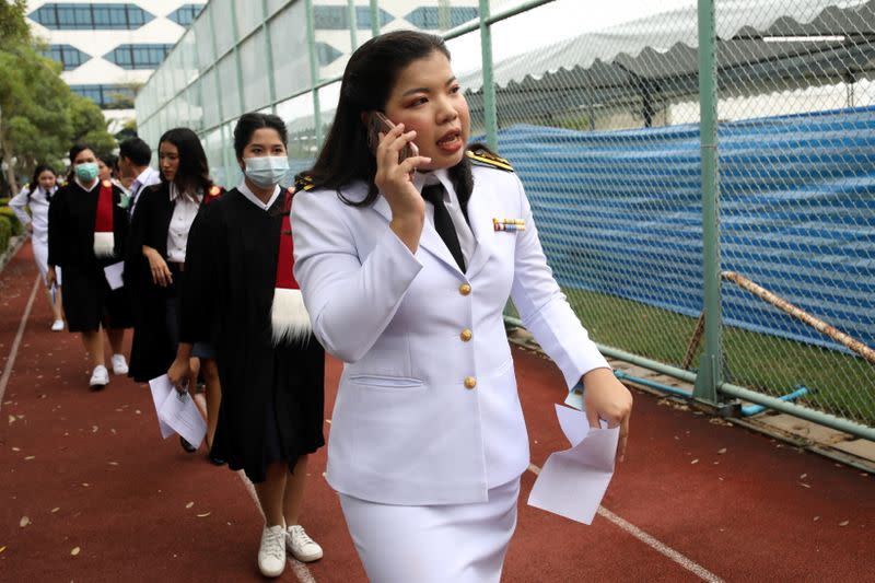 Students attend their graduation ceremony led by King Maha Vajiralongkorn, at Thammasat University in Bangkok