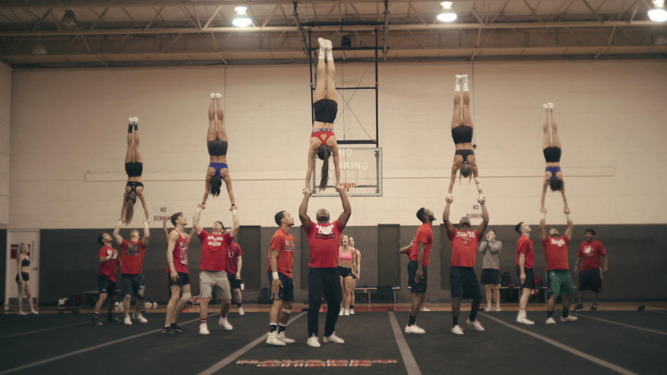 The pyramid move from "Cheer." (Photo: Courtesy of Netflix)