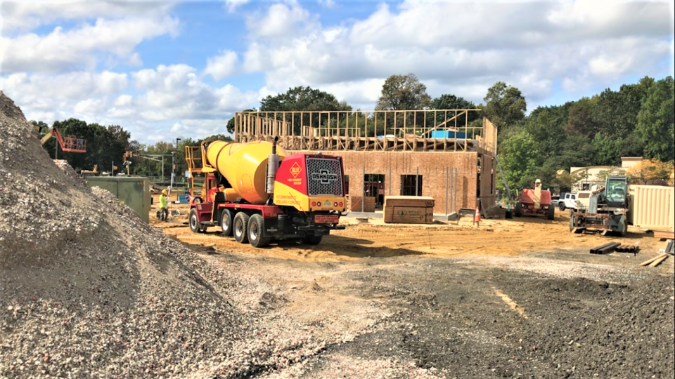 A concrete truck was part of the construction activity Thursday at the future site of a Raising Cane's restaurant on Deptford Center Road in Deptford Township. The project was approved locally in January 2023. PHOTO: Oct. 5, 2023.