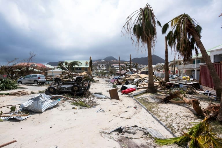 A photo taken on September 7, 2017 shows damage in Orient Bay on the French Carribean island of Saint-Martin, after the passage of Hurricane Irma