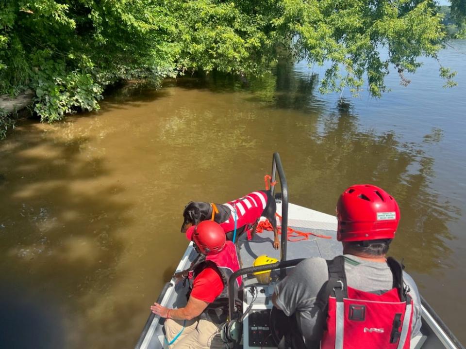 This photo of the Marine 71 unit was taken on the last day of the search with cadaver dogs checking all the islands south of Houghs Creek in the Delaware.