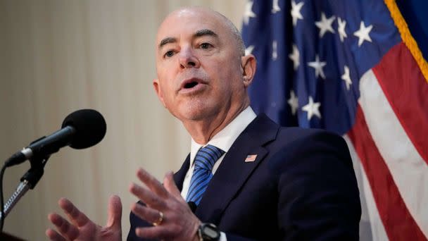 PHOTO: U.S. Homeland Security Secretary Alejandro Mayorkas speaks during a news conference in Washington, Sept. 9, 2021. (Drew Angerer/Getty Images, FILE)