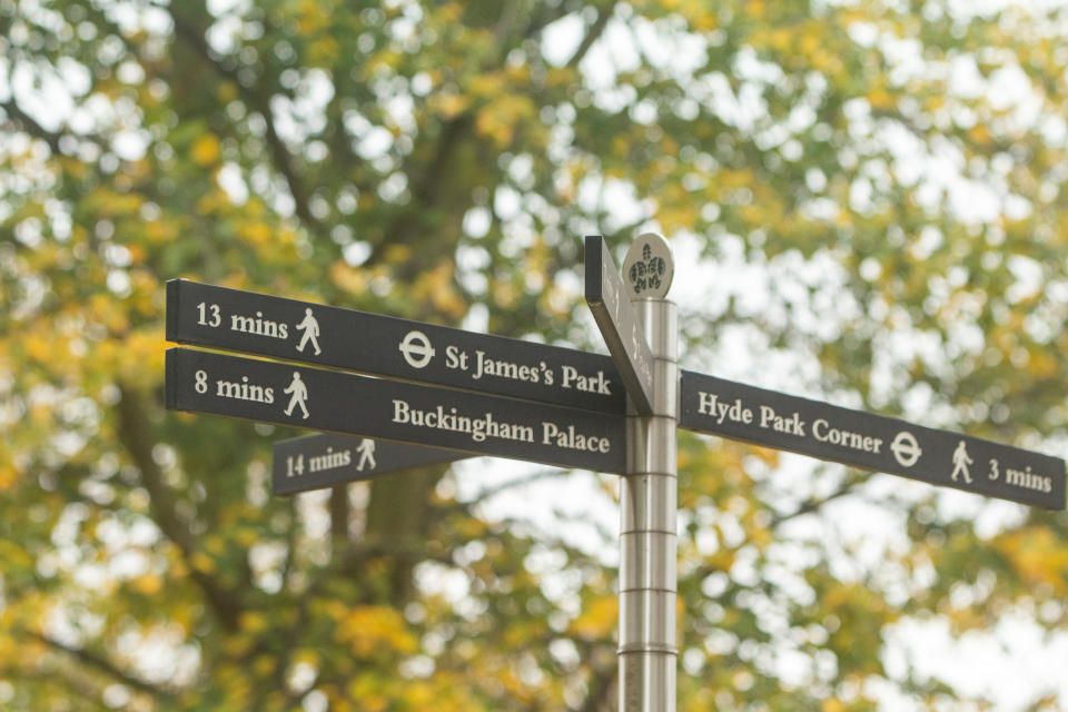 Footpath to Hyde Park Corner Underground Station in St James's Park, London