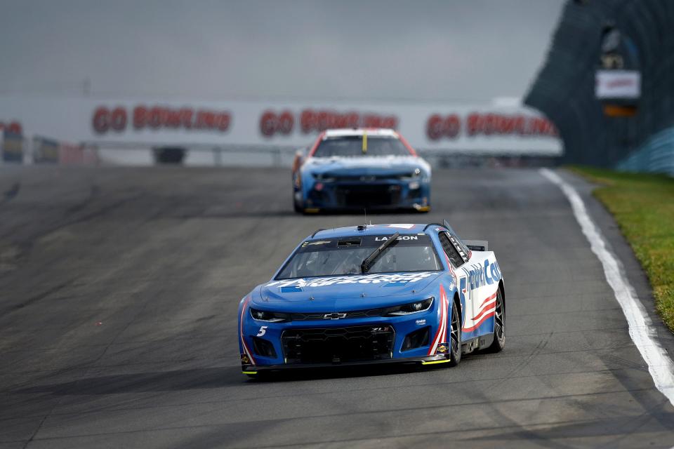 Kyle Larson drives to a repeat win during the NASCAR Cup Series Go Bowling at The Glen at Watkins Glen International on August 21, 2022 in Watkins Glen.