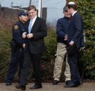 Republican Rep. Keith Rothfus, second from left, leaves the Beth Shalom synagogue after a Shabbat morning service, Saturday, Nov. 3, 2018 in Pittsburgh. (AP Photo/Gene J. Puskar)