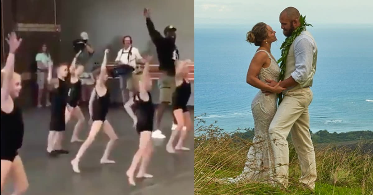 Von Miller crashes a ballet class, while Ronda Rousey gets married. (Screenshots via Instagram)